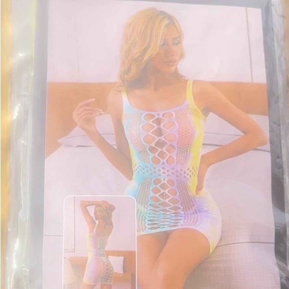 Multicolor Mesh Bodycon fishnet Dress tie dye!!